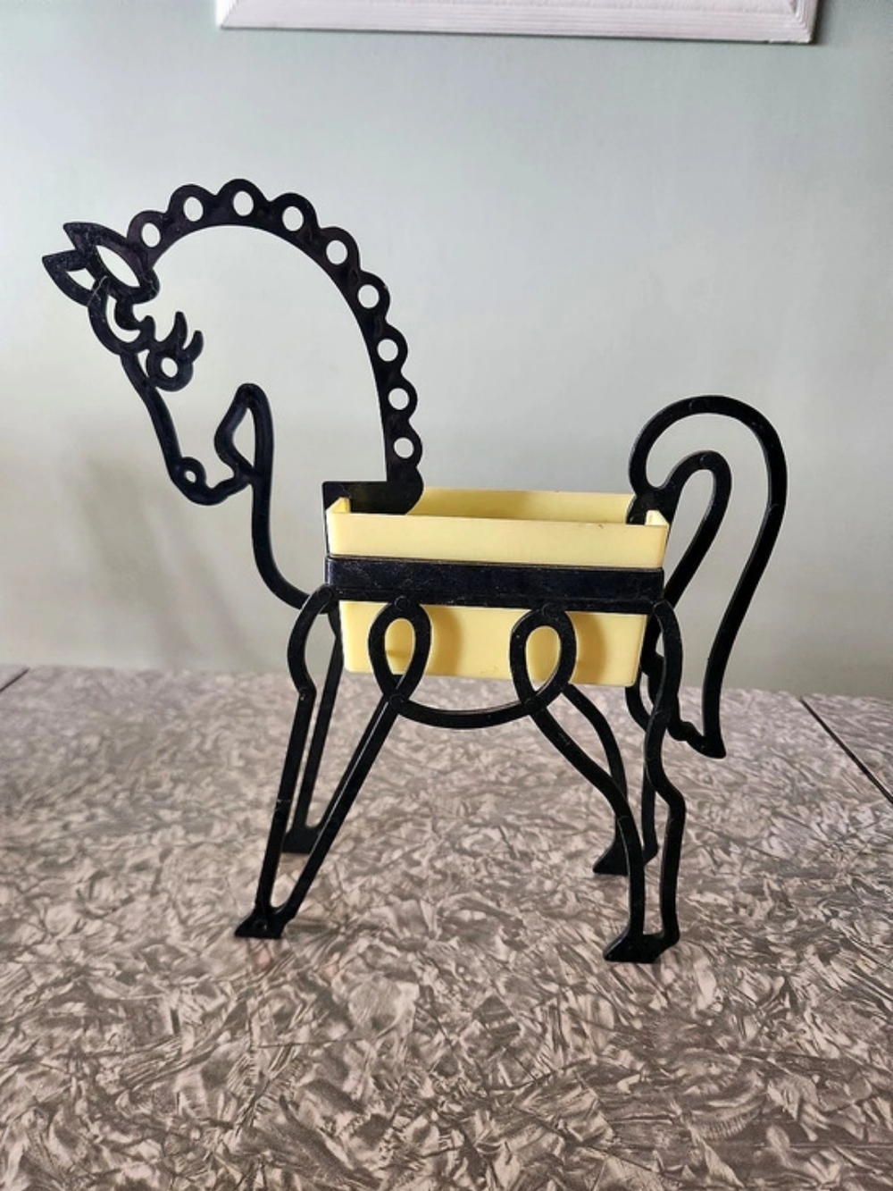 Horse-Shaped Plastic Planter Decor in Black & Yellow